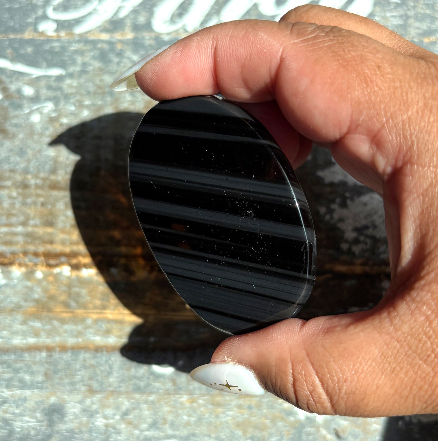 Gorgeous Midnight Lace Obsidian Palm Stone from Armenia | M