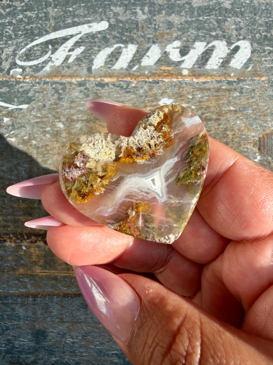 Gorgeous Indonesia Moss Agate Small Heart (Flat Back) | Opt 6 | Size - 1.5"