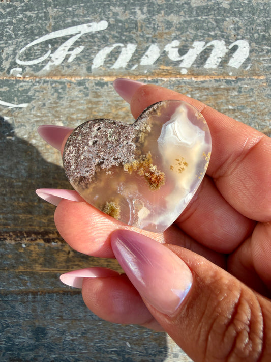 Gorgeous Indonesia Moss Agate Small Heart (Flat Back) | Opt 8 | Size - 1.5"