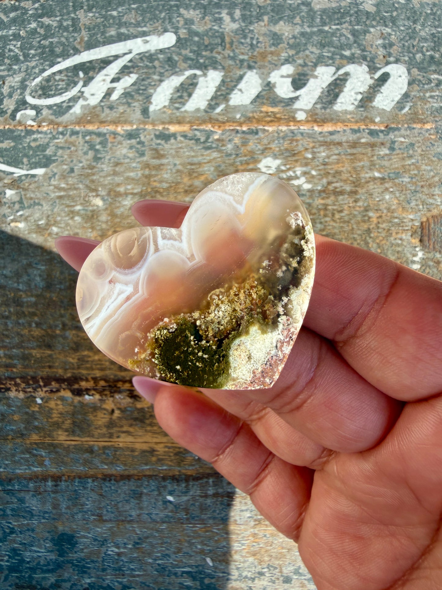 Gorgeous Indonesia Moss Agate Small Heart (Flat Back) | Opt 30 | Size - 1.5"