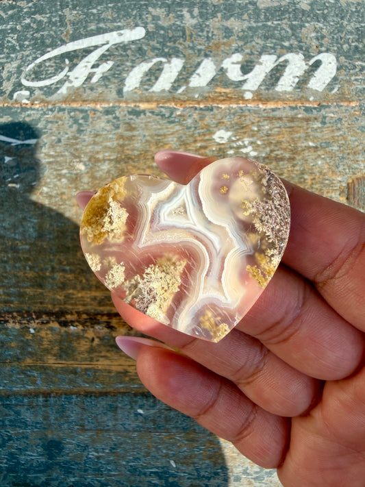 Gorgeous Indonesia Moss Agate Small Heart (Flat Back) | Opt 27 | Size - 1.5"