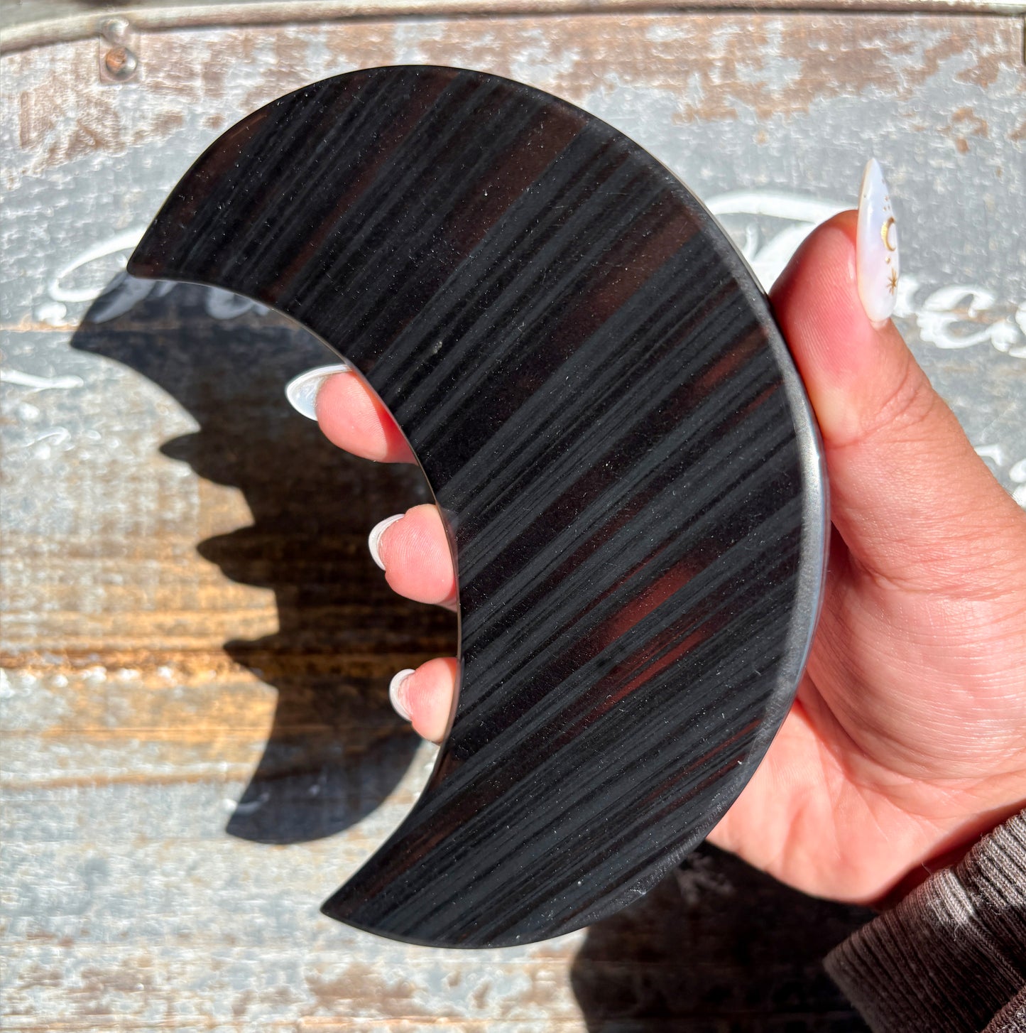 Gorgeous Midnight Lace Obsidian Moon from Armenia | E