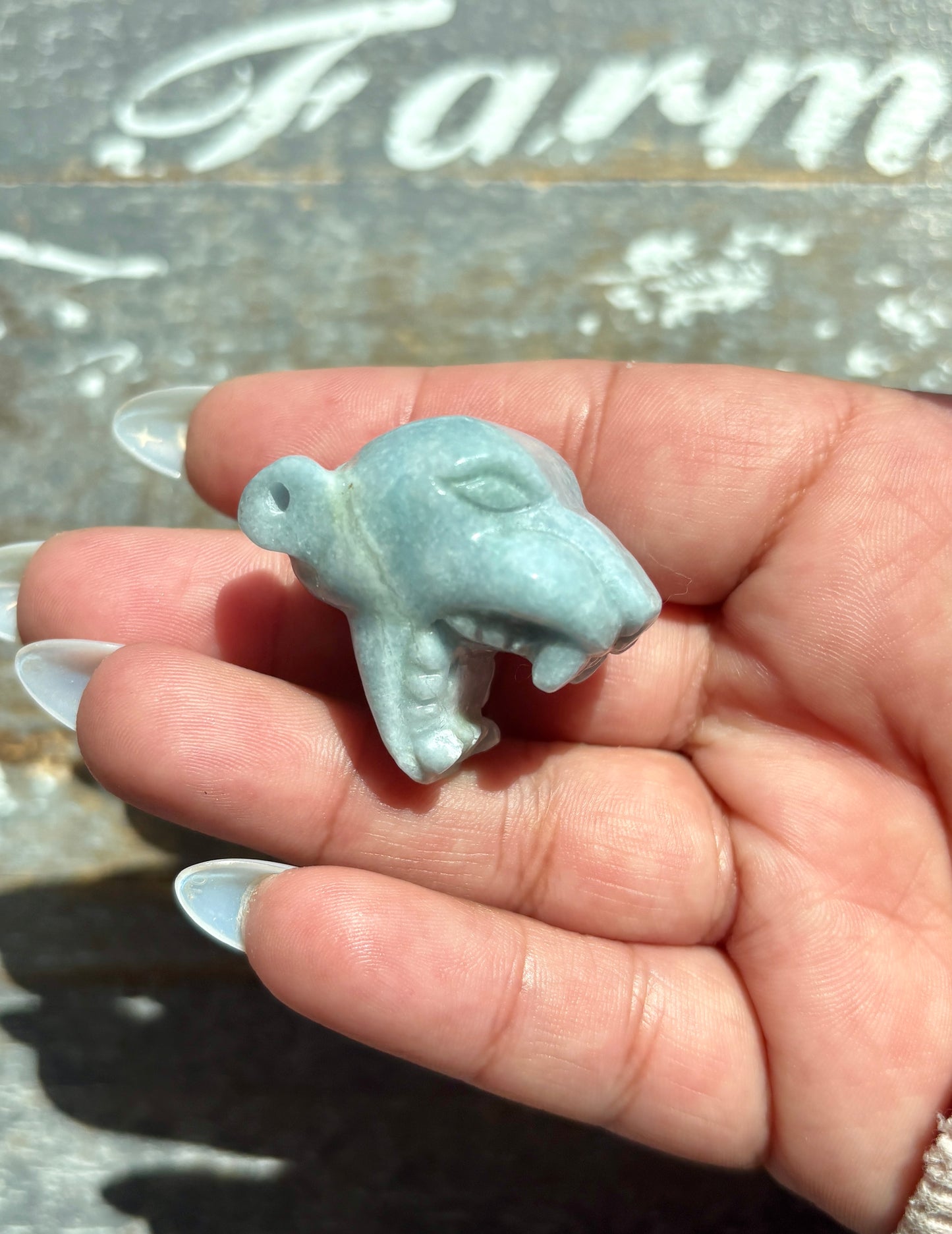 Guatemalan Jade Roaring Jaguar Head (Hand-Carved)