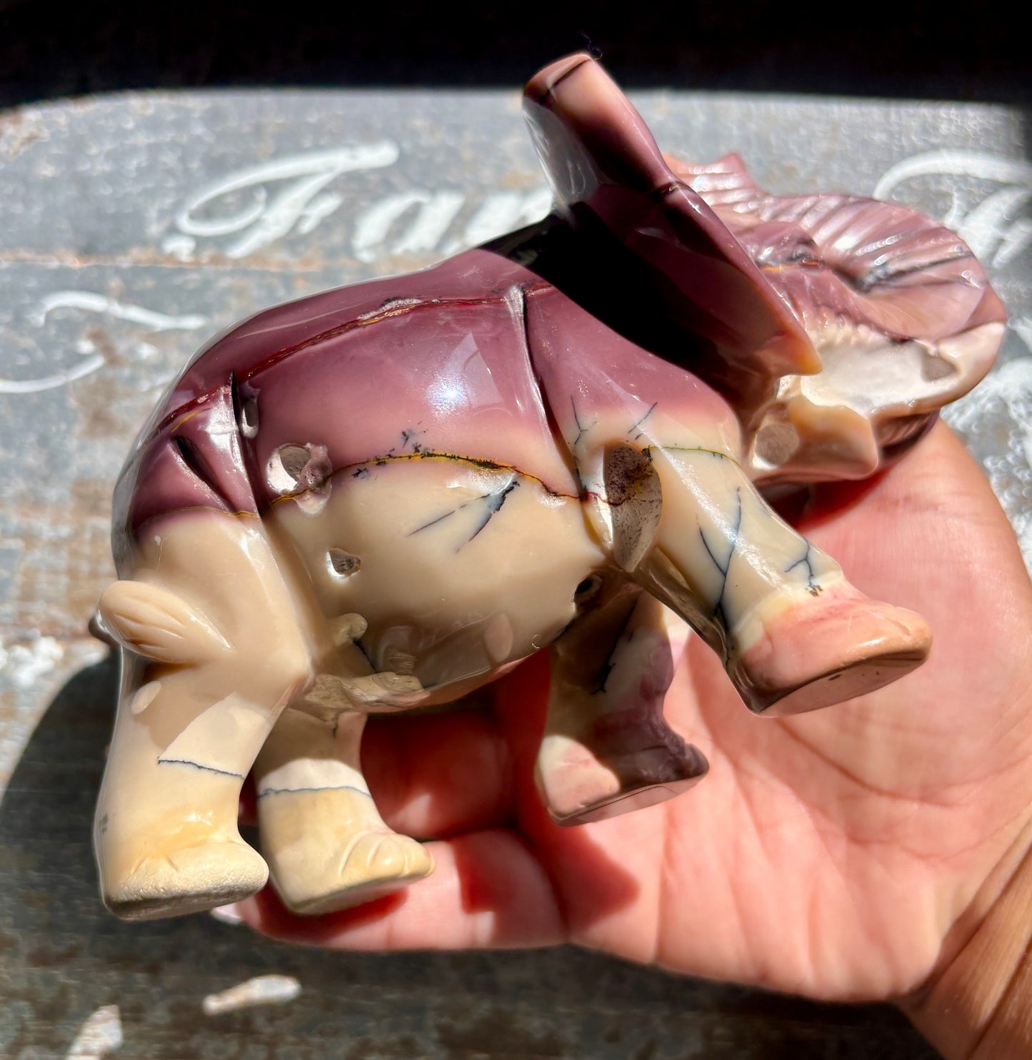 Gorgeous Hand Carved Mookaite Elephant