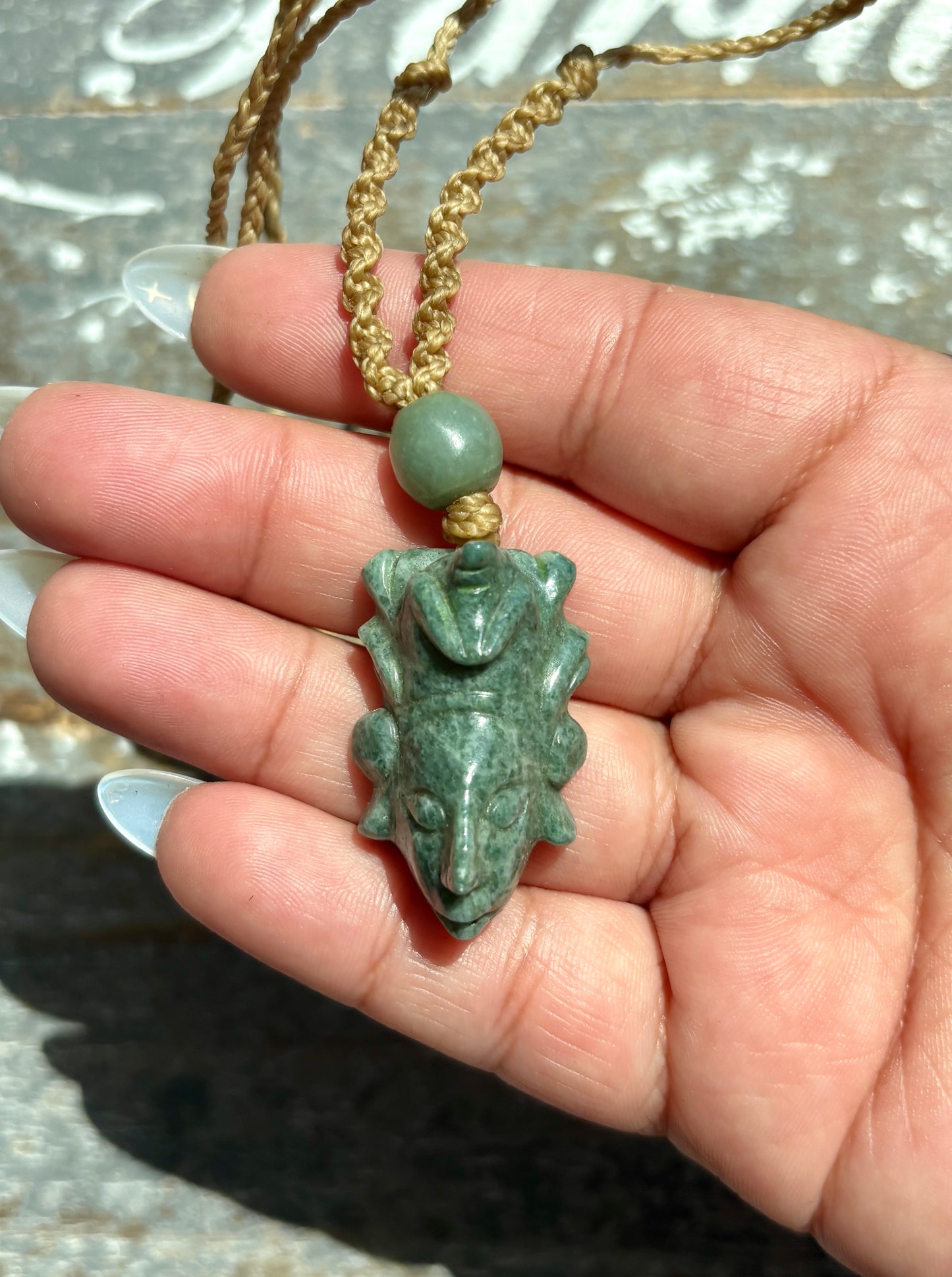 Gorgeous Guatemalan Jade Mayan Face Macrame Necklace
