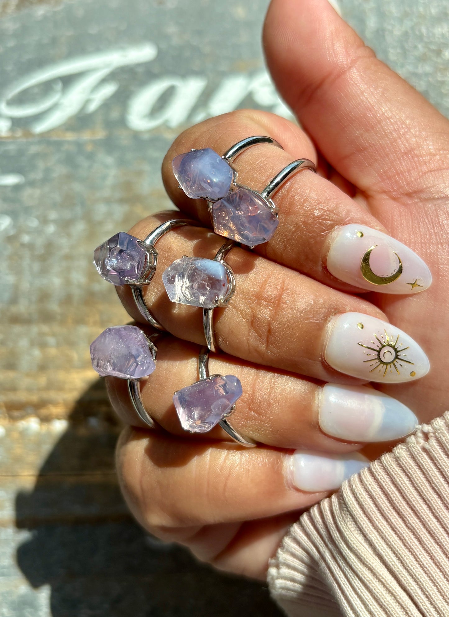 One (1) Lavender Moon Quartz Freeform Adjustable Ring
