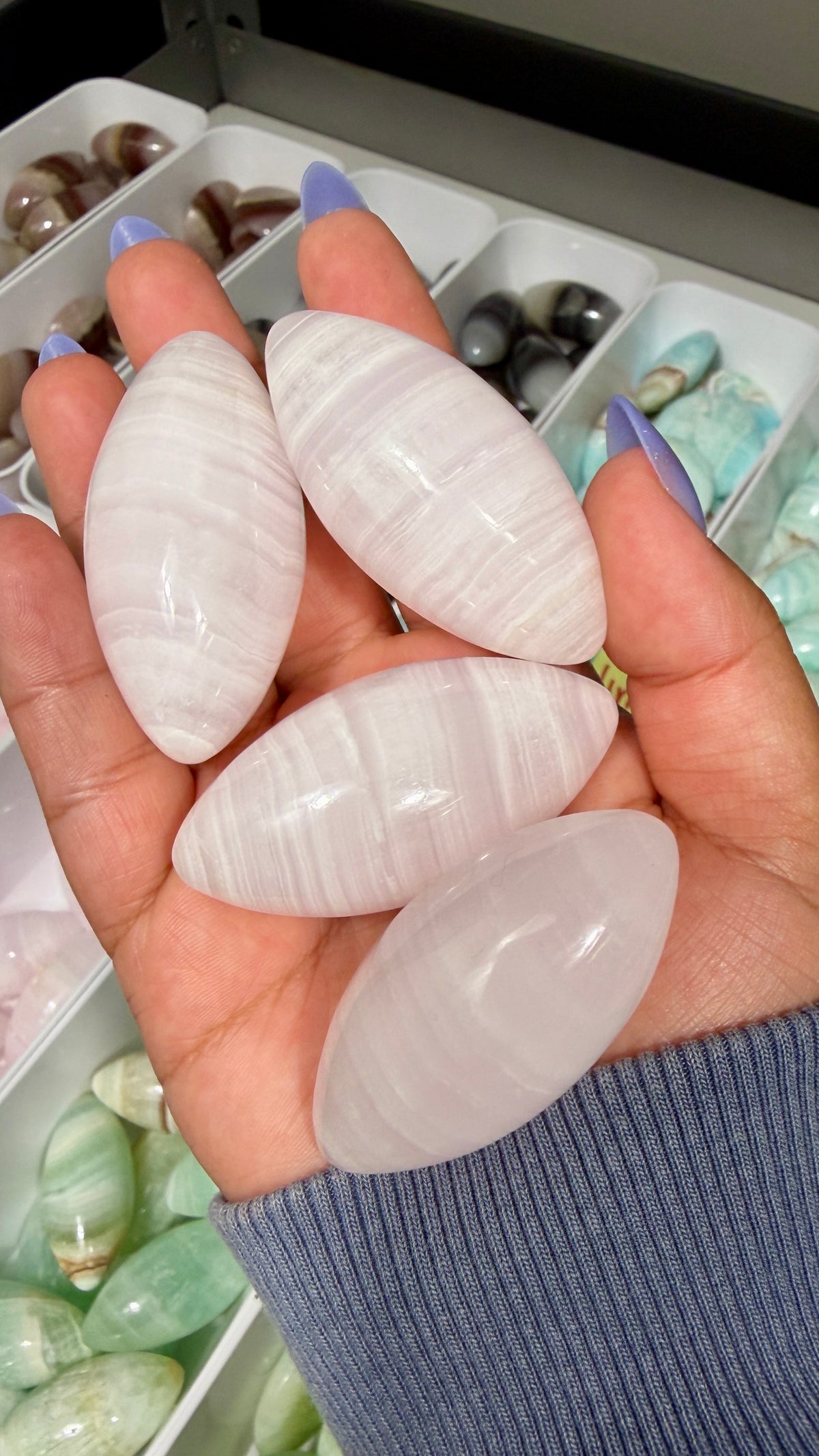 One (1) Gorgeous Pink Banded Pink Mango Calcite Lingam (UV Reactive) | Intuitively Chosen