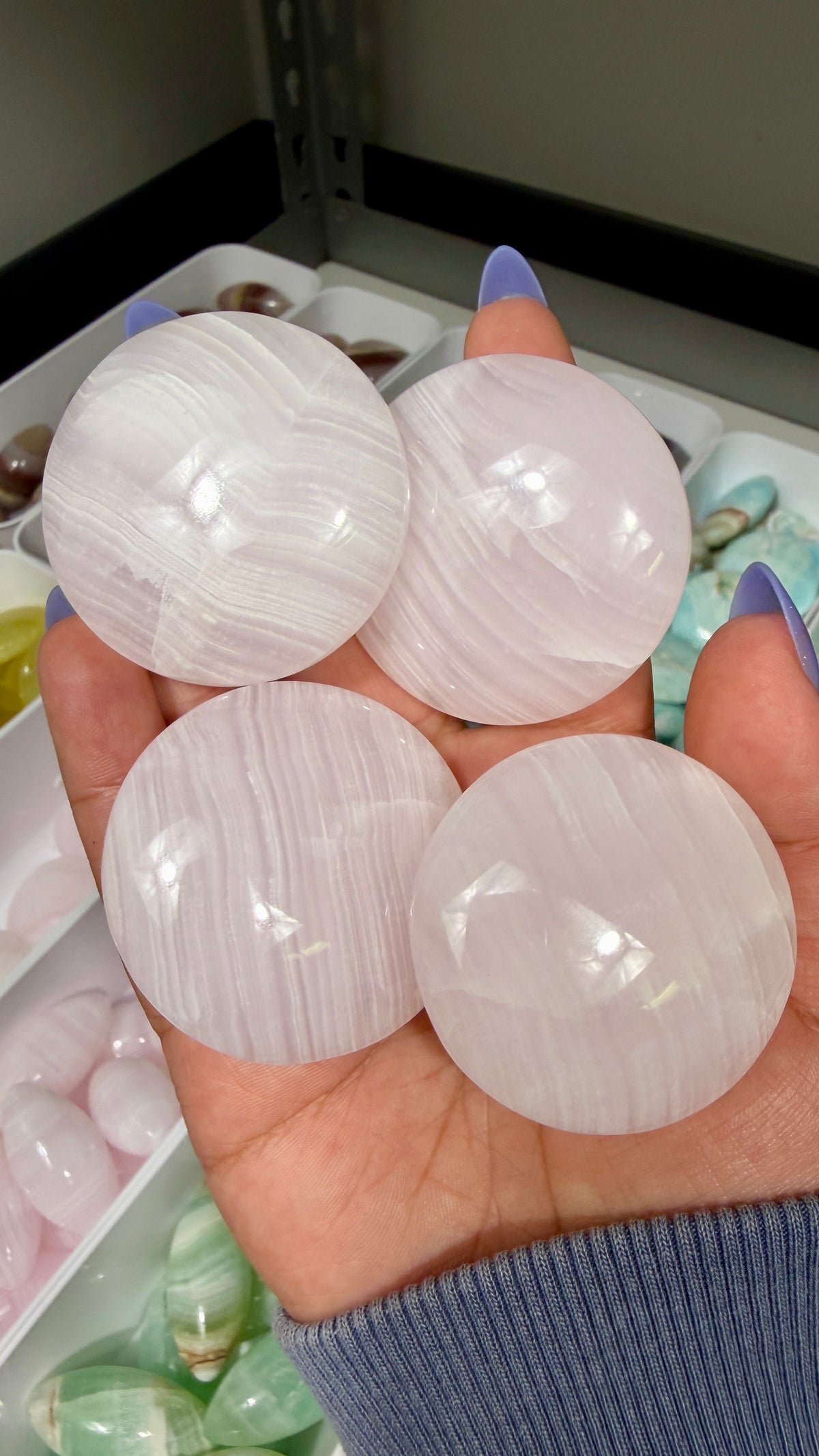 One (1) Gorgeous Pink Banded Pink Mango Calcite Medallion (UV Reactive) | Intuitively Chosen