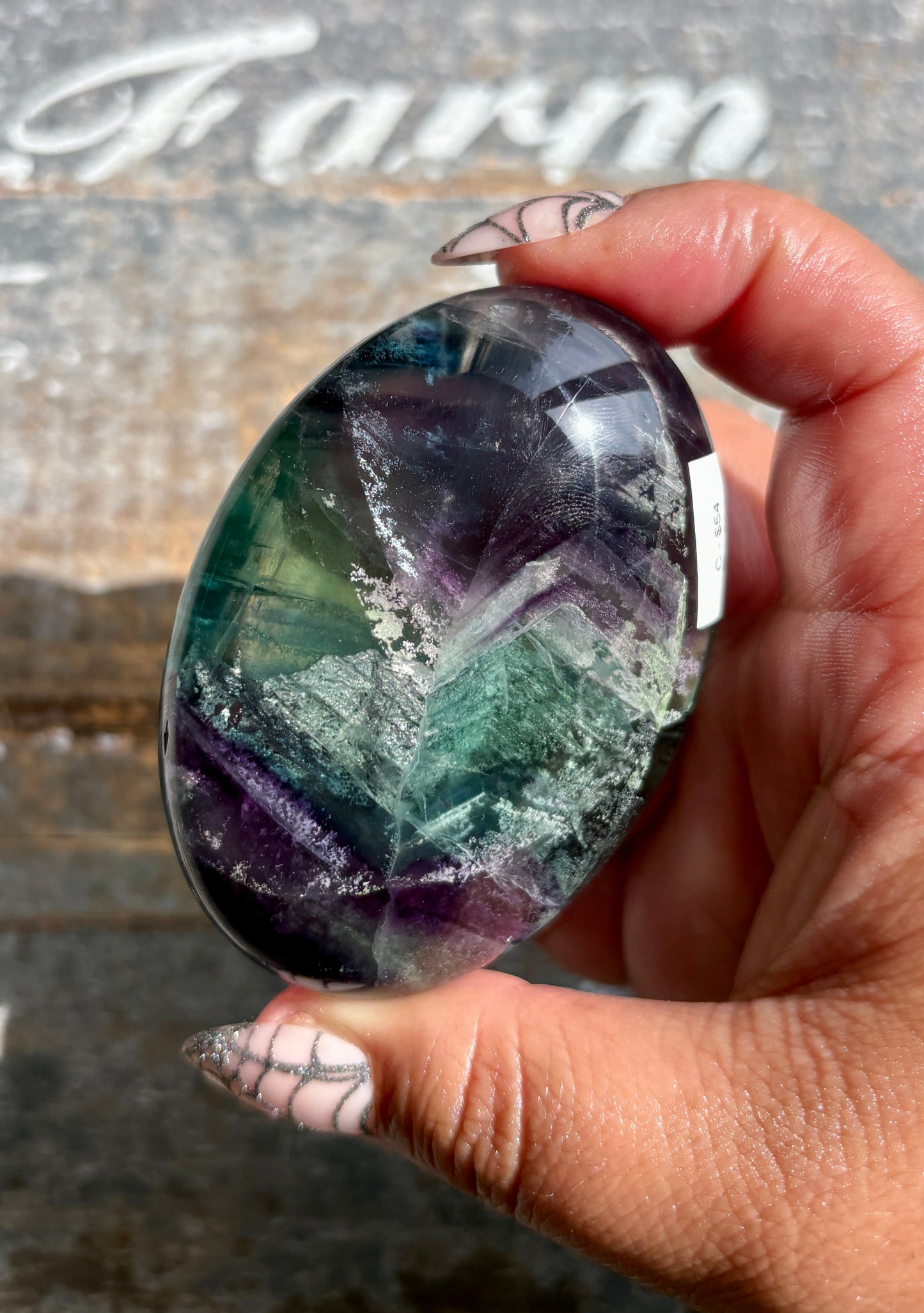 Gorgeous High Quality Rainbow Fluorite Palm Stone | Opt C