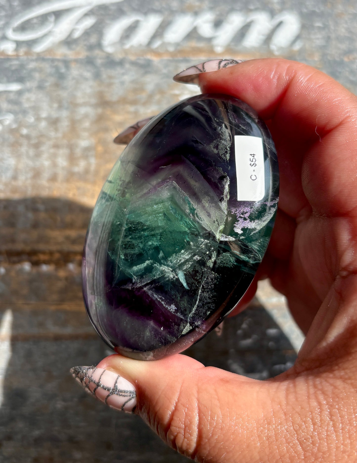 Gorgeous High Quality Rainbow Fluorite Palm Stone | Opt C