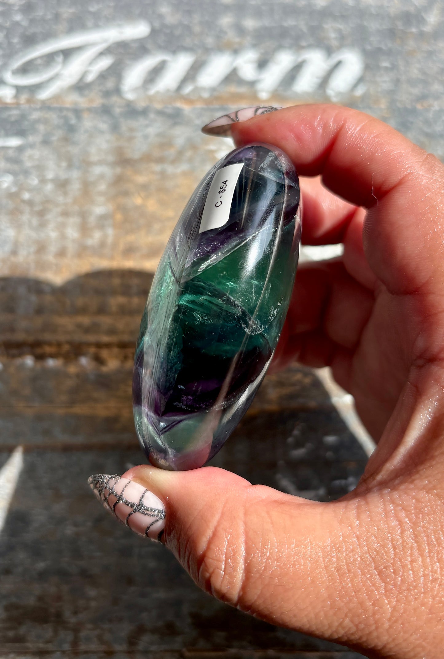 Gorgeous High Quality Rainbow Fluorite Palm Stone | Opt C