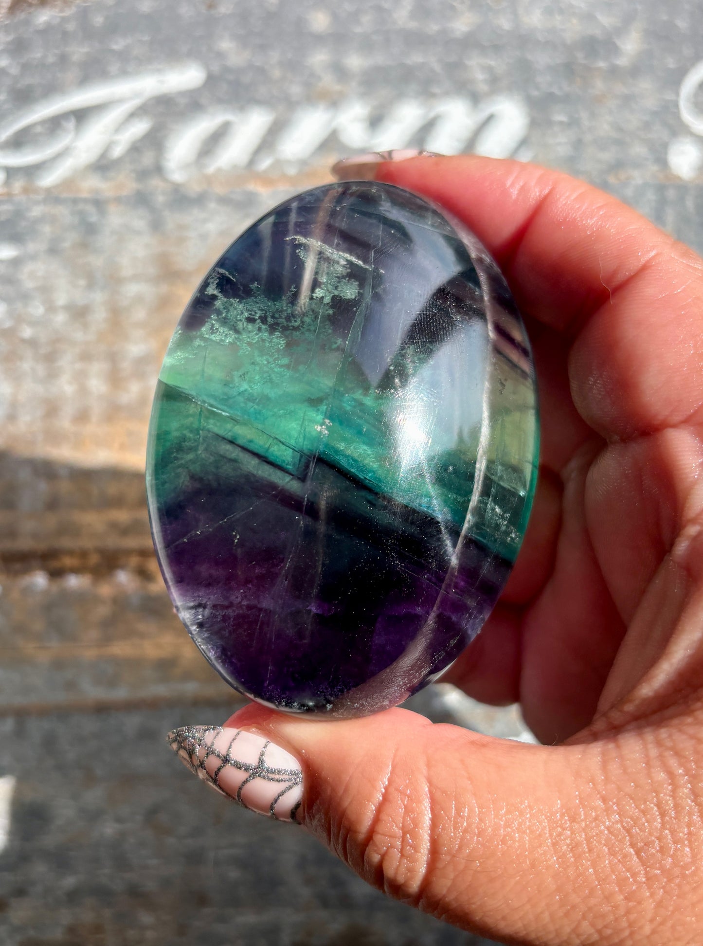 Gorgeous High Quality Rainbow Fluorite Palm Stone | Opt C