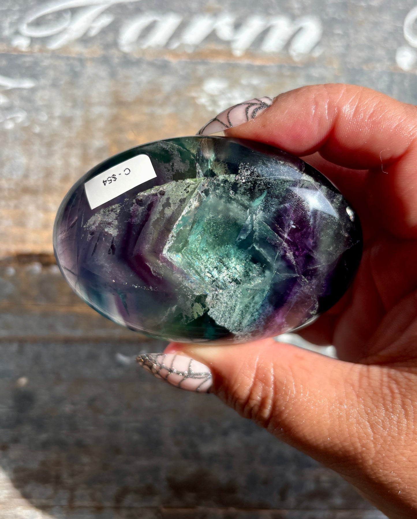 Gorgeous High Quality Rainbow Fluorite Palm Stone | Opt C