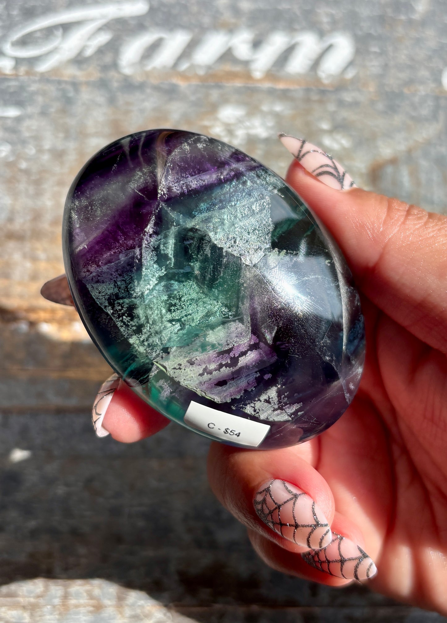 Gorgeous High Quality Rainbow Fluorite Palm Stone | Opt C