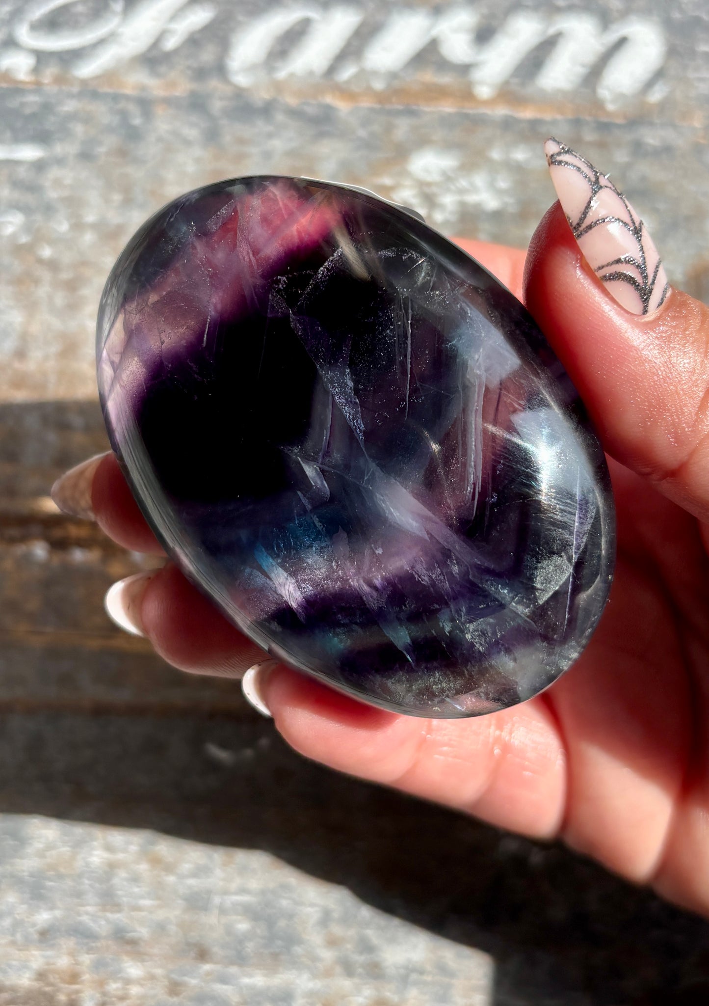 Gorgeous High Quality Rainbow Fluorite Palm Stone | Opt D