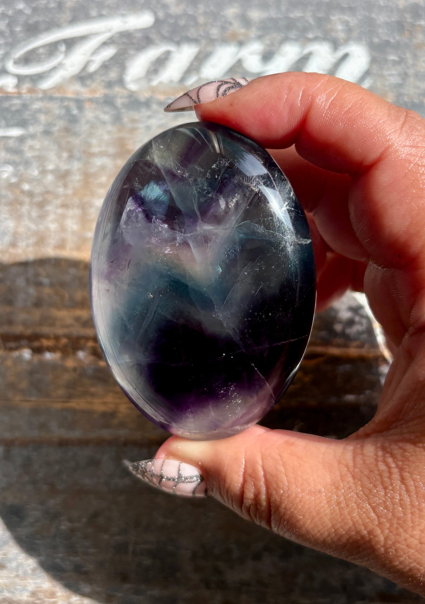 Gorgeous High Quality Rainbow Fluorite Palm Stone | Opt E