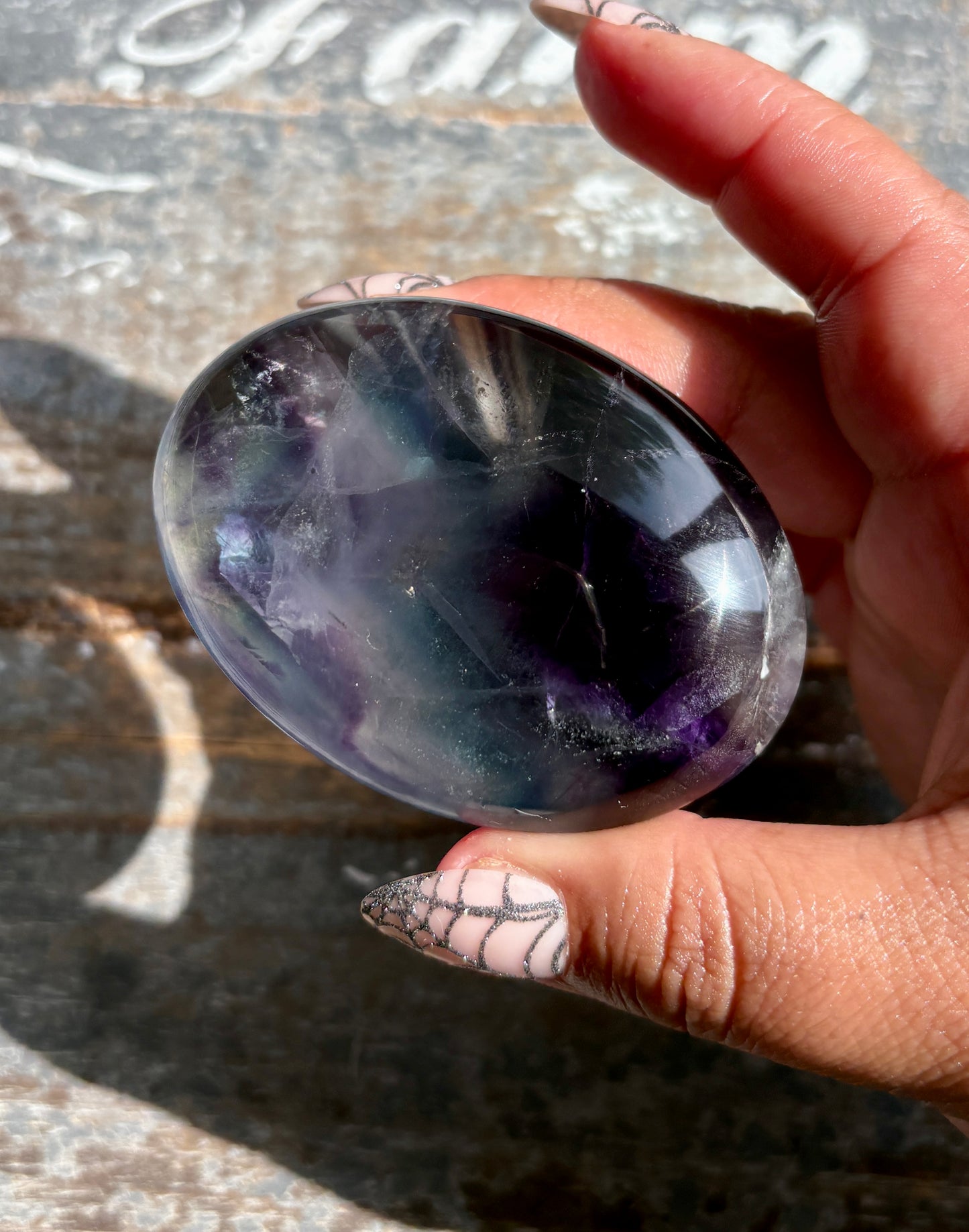 Gorgeous High Quality Rainbow Fluorite Palm Stone | Opt E