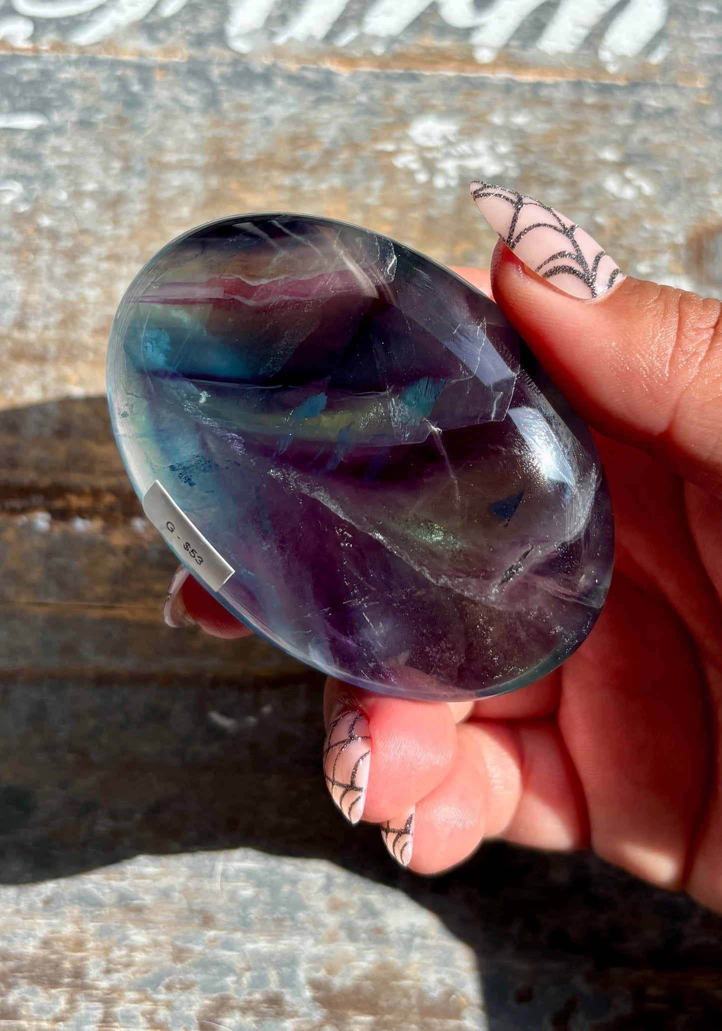 Gorgeous High Quality Rainbow Fluorite Palm Stone | Opt G