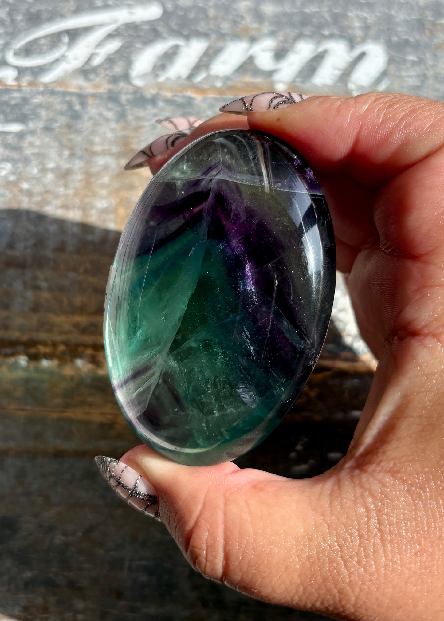Gorgeous High Quality Rainbow Fluorite Palm Stone | Opt F