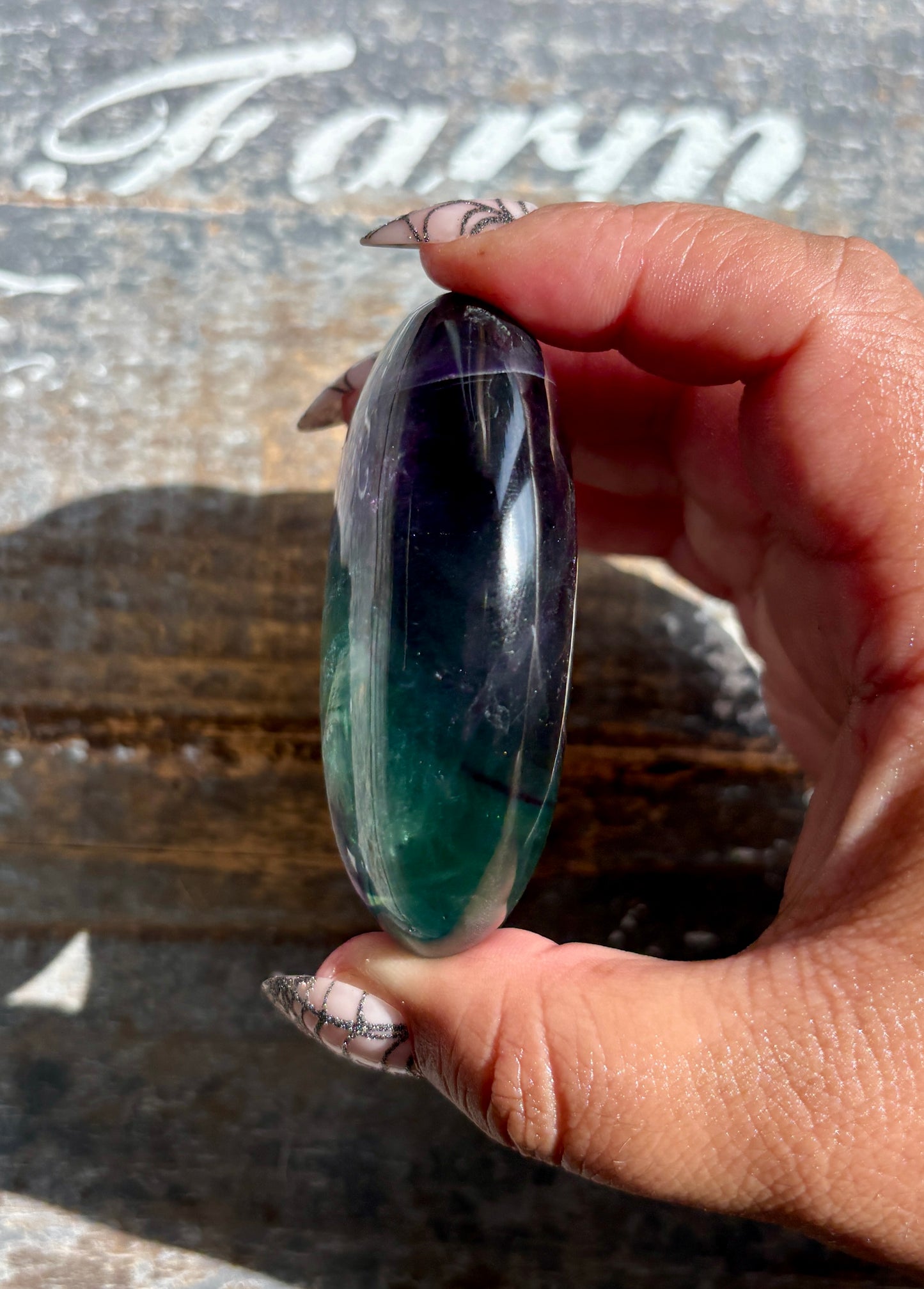 Gorgeous High Quality Rainbow Fluorite Palm Stone | Opt F
