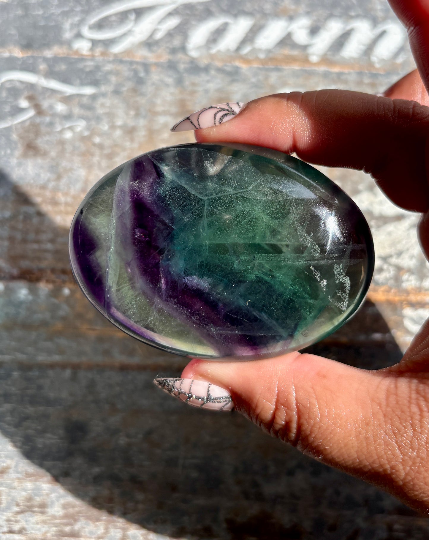 Gorgeous High Quality Rainbow Fluorite Palm Stone | Opt F