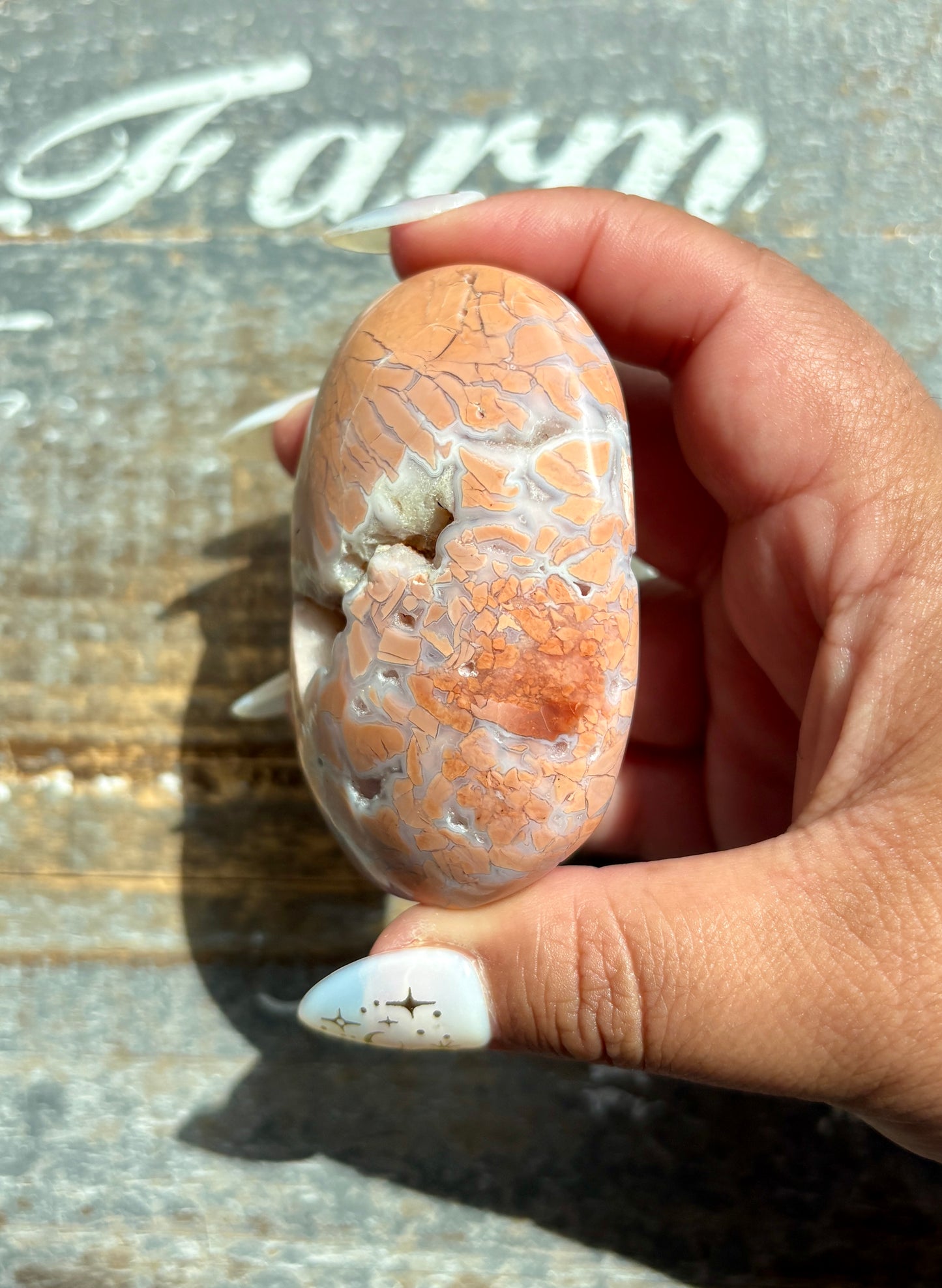 Gorgeous Pink Agate with Druzy Palm Stone