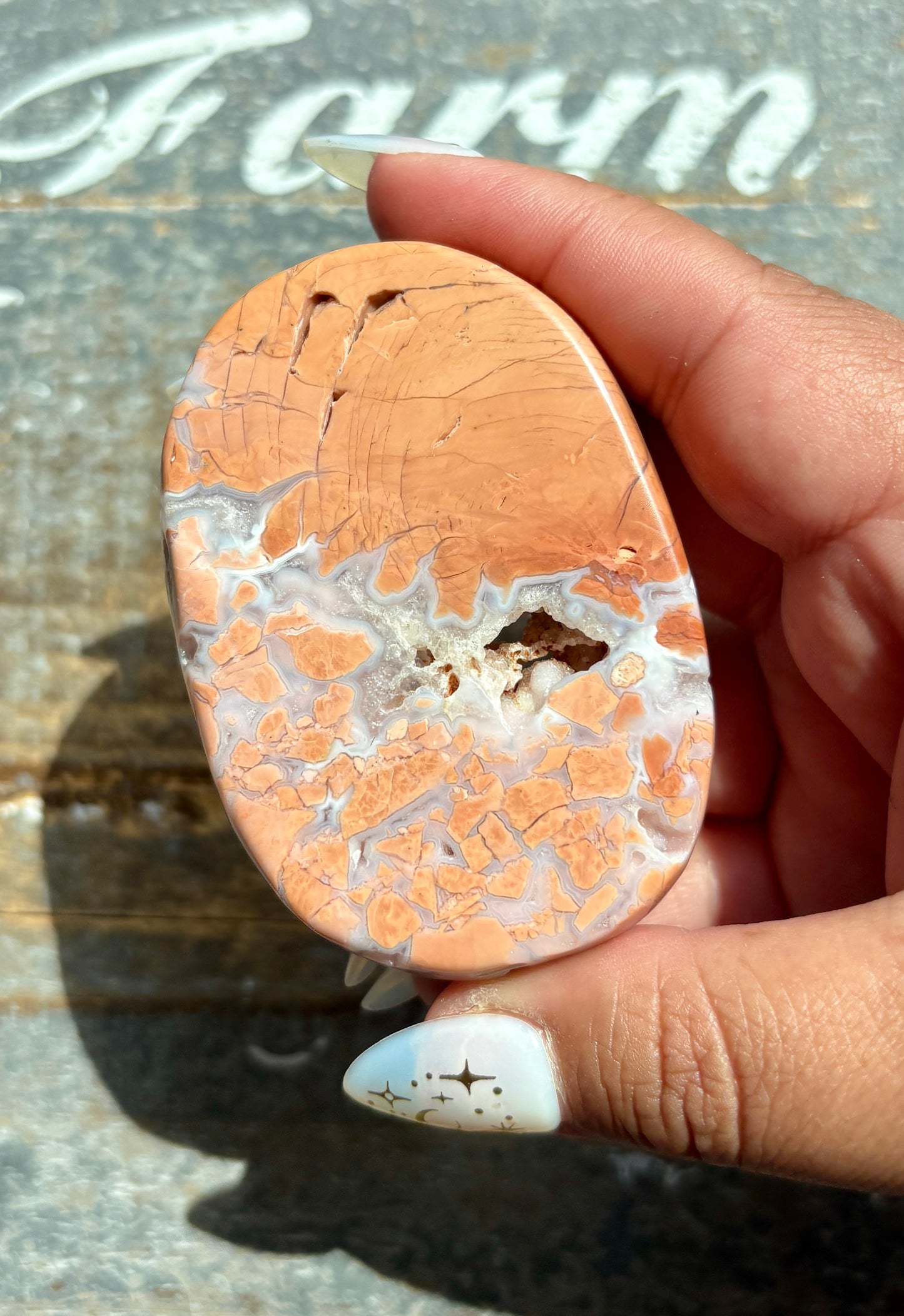 Gorgeous Pink Agate with Druzy Palm Stone