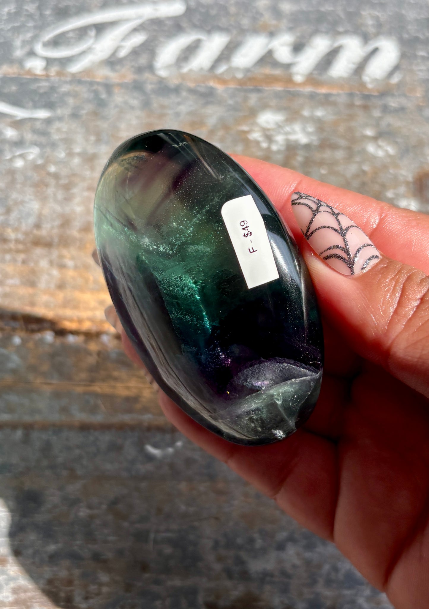 Gorgeous High Quality Rainbow Fluorite Palm Stone | Opt F