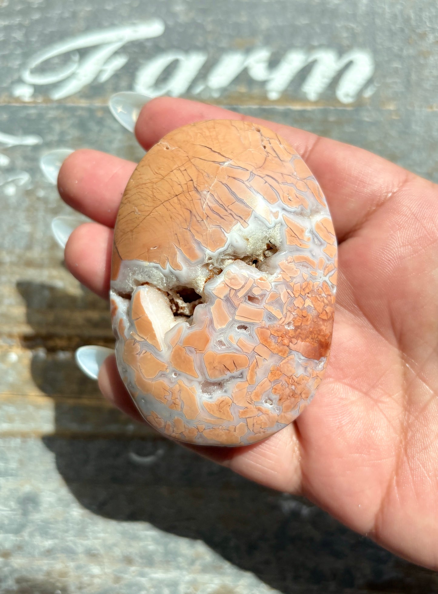 Gorgeous Pink Agate with Druzy Palm Stone