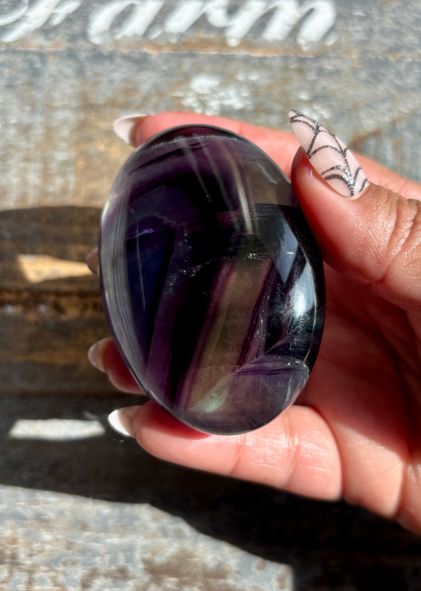 Gorgeous High Quality Rainbow Fluorite Palm Stone | Opt H