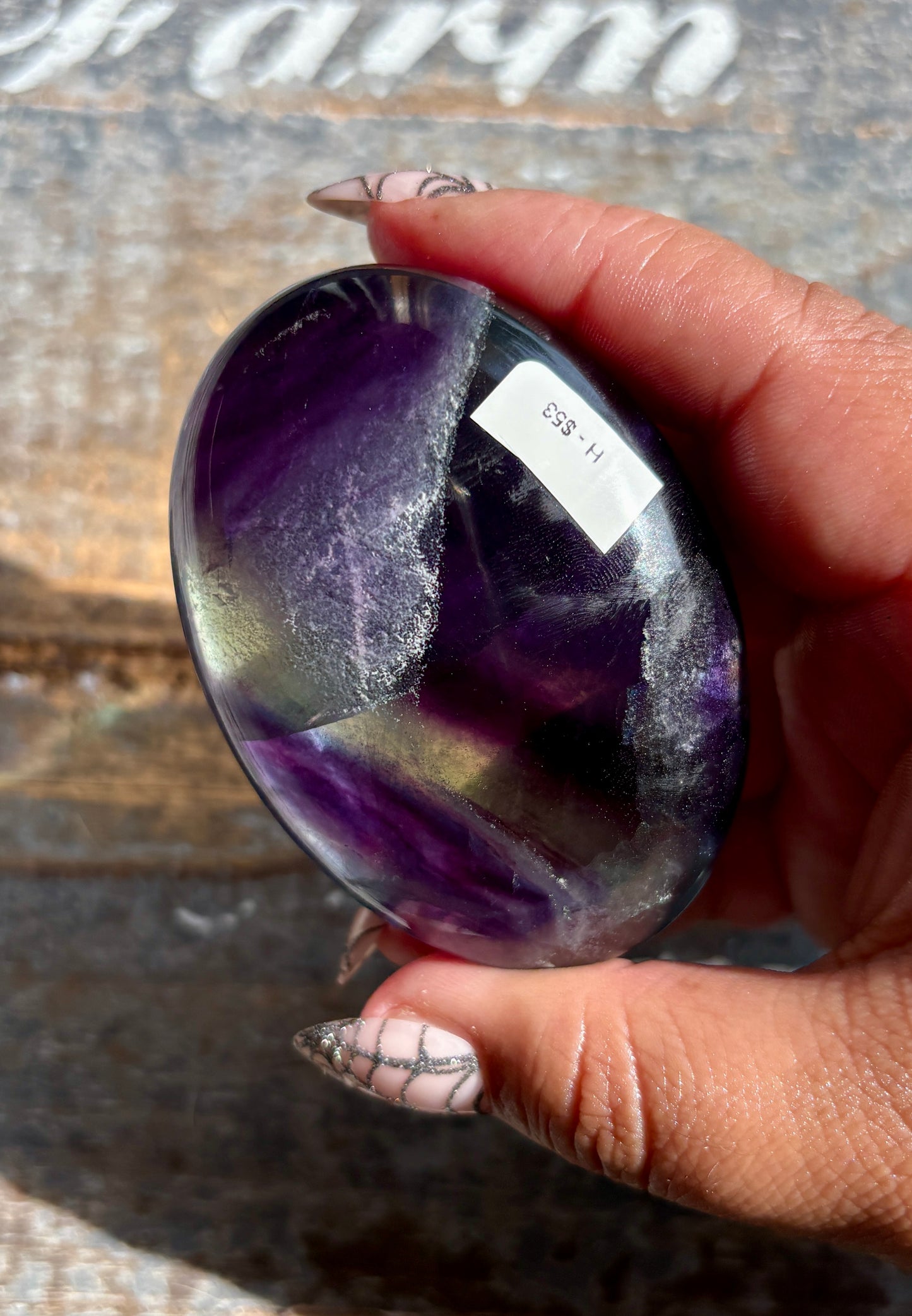 Gorgeous High Quality Rainbow Fluorite Palm Stone | Opt H