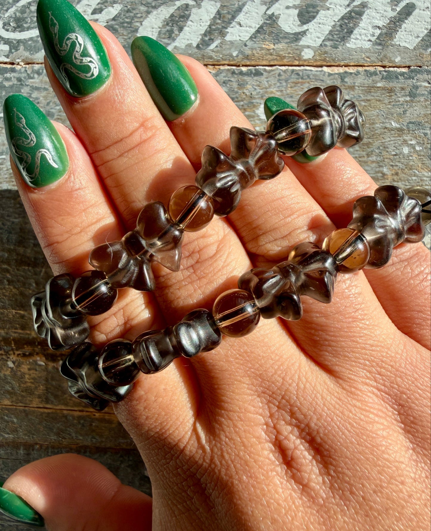 One (1) Ice Obsidian Bow Bracelet | 6.5" Wrist | 13mm