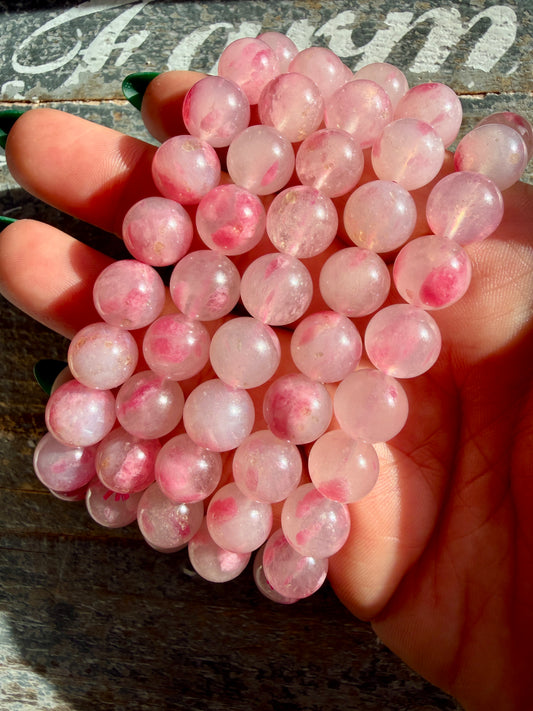 One (1) Cherry Blossom Rhodonite | Wrist Size: 6.75 - 7" | 10 MM