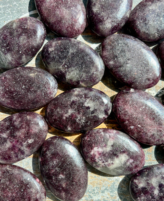 One (1) Dark Lepidolite Palm Stone | Intuitively Chosen