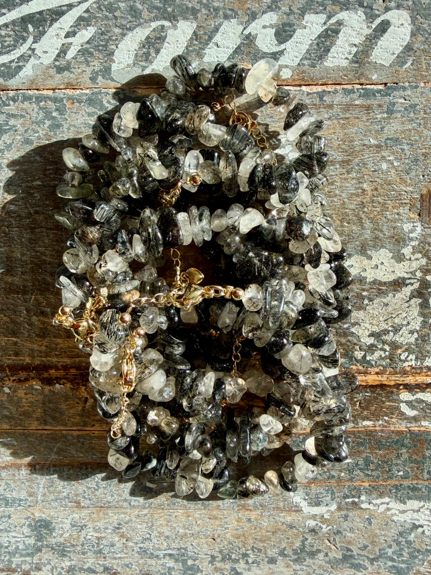 One (1) Adjustable Tourmaline in Quartz Chip Bracelet | 6-8mm