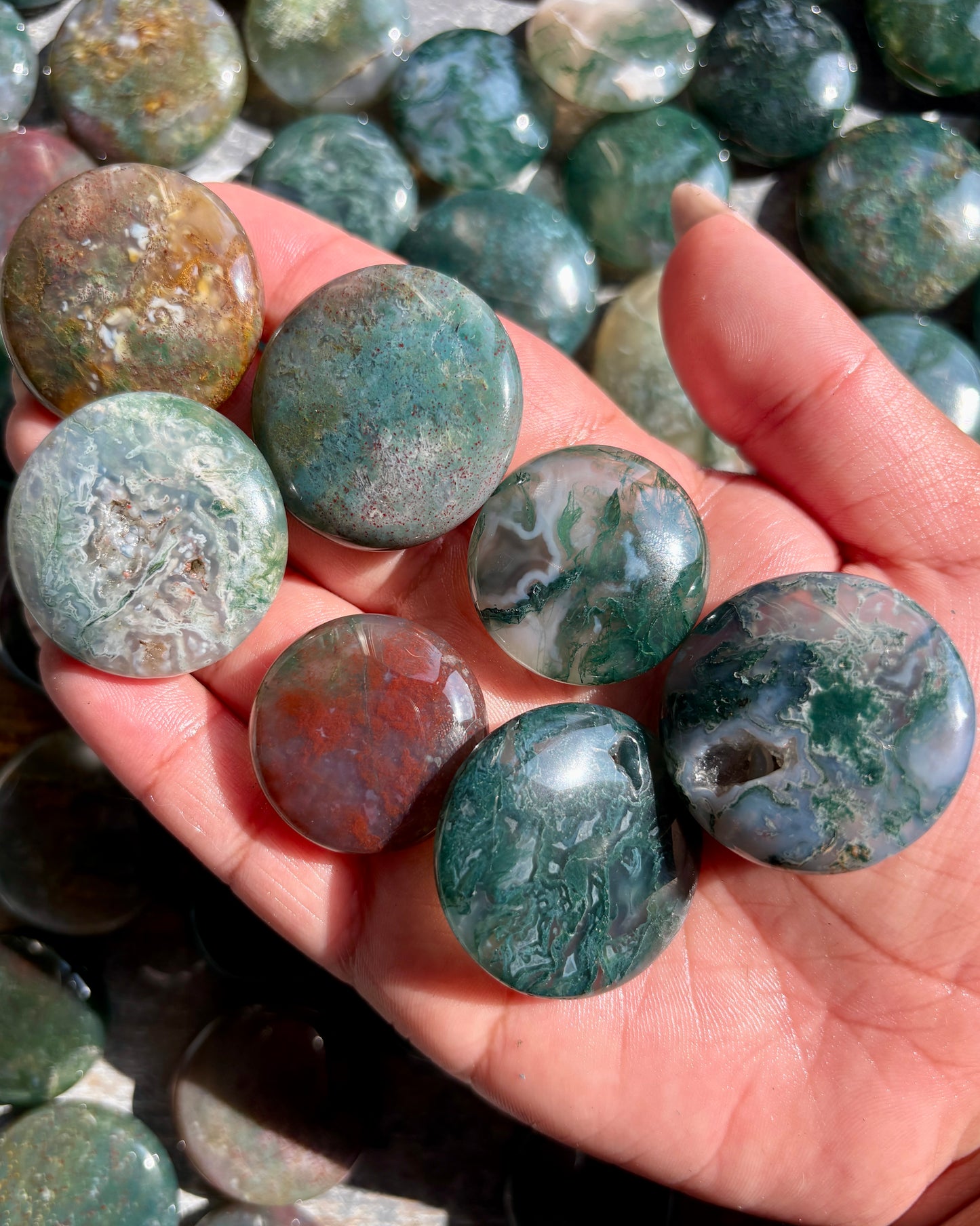 One (1) Moss Agate Mini Medallion | Intuitively Chosen