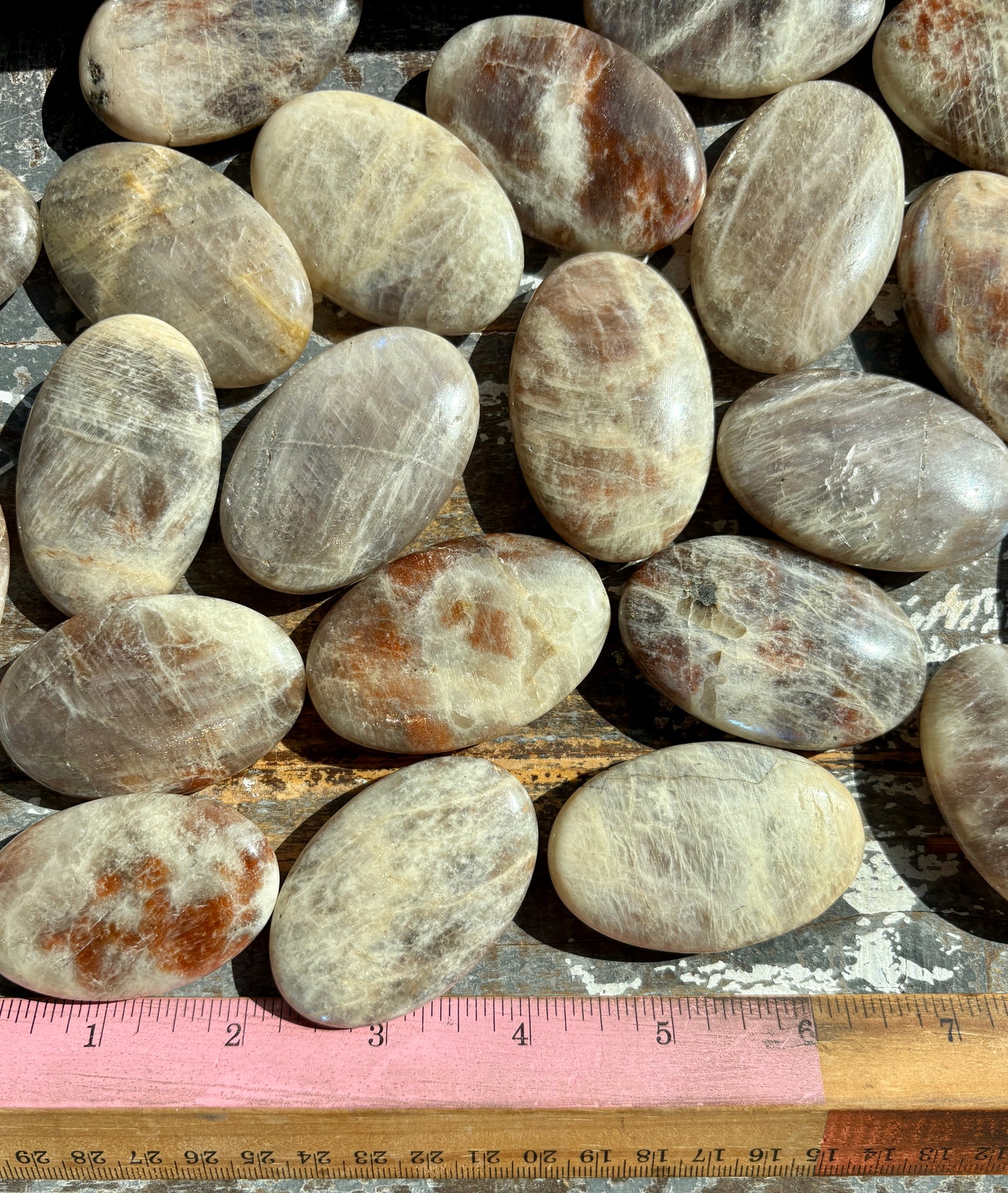 One (1) Moonstone/Sun Stone Palm Stone | Intuitively Chosen