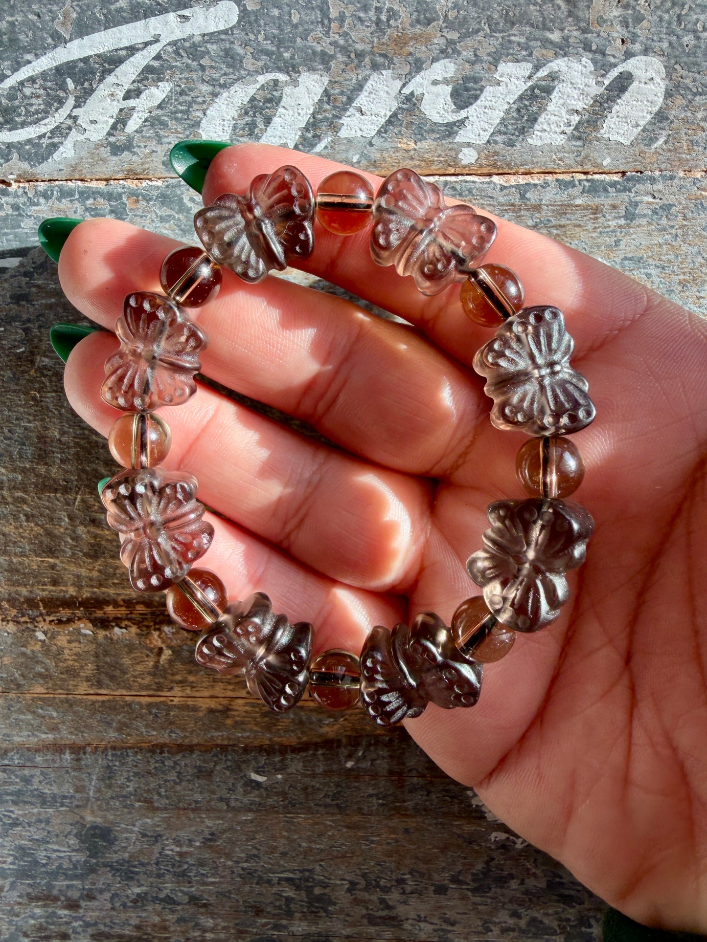 One (1) Ice Obsidian Butterfly Bracelet | 6" Wrist | 13mm