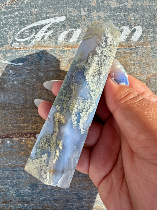 Gorgeous Druzy Moss Agate Tower | Opt 37