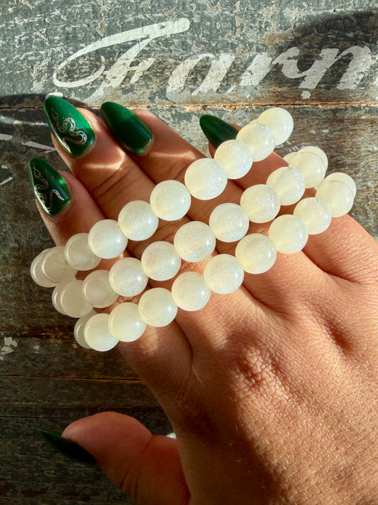 One (1) Sparkly White Acrylic Beads (man made) Fun For Kids | Wrist Size: 7" | 10mm