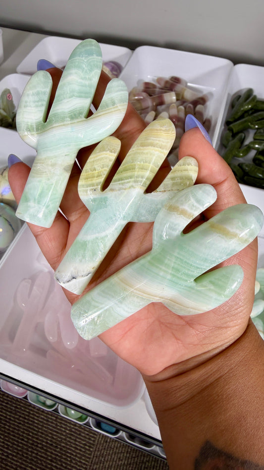 One (1) Caribbean Calcite Cactus Carving | Intuitively Chosen