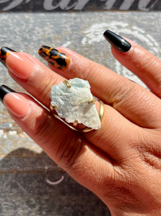 Gorgeous Genuine Aquamarine Adjustable Ring in Gold from Brazil