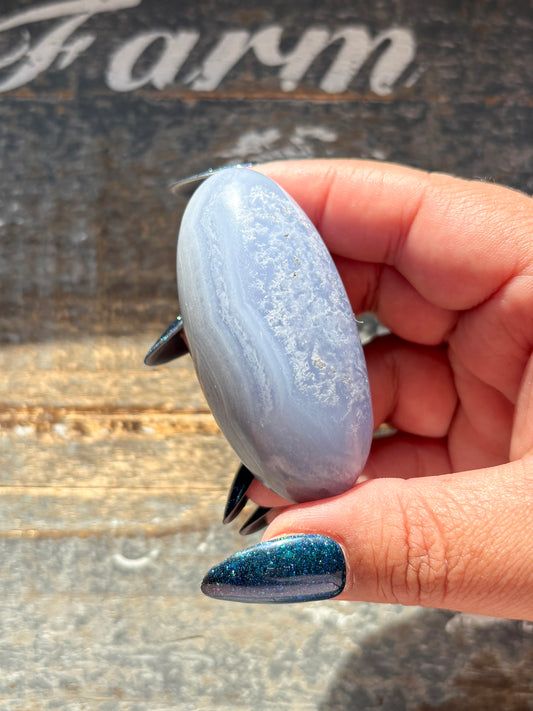Gorgeous Blue Lace Agate Goddess Egg Hand Carved in India | F