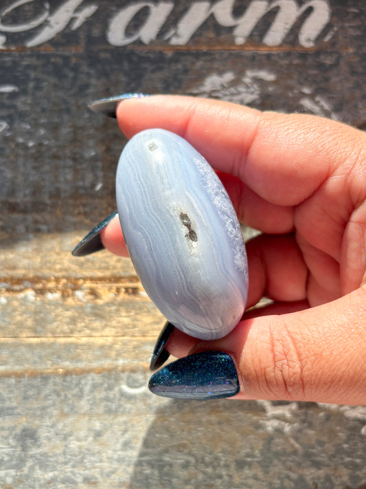 Gorgeous Blue Lace Agate Goddess Egg Hand Carved in India | E