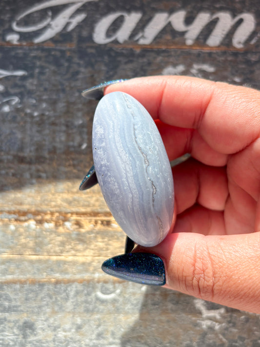 Gorgeous Blue Lace Agate Goddess Egg Hand Carved in India | K