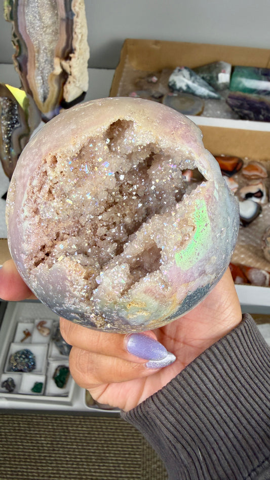 Gorgeous Aura Pink Amethyst Sphere with Druzy | Brazil | Opt 40
