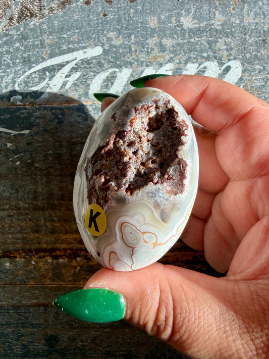Gorgeous Crazy Lace Agate Palm Stone | Opt K