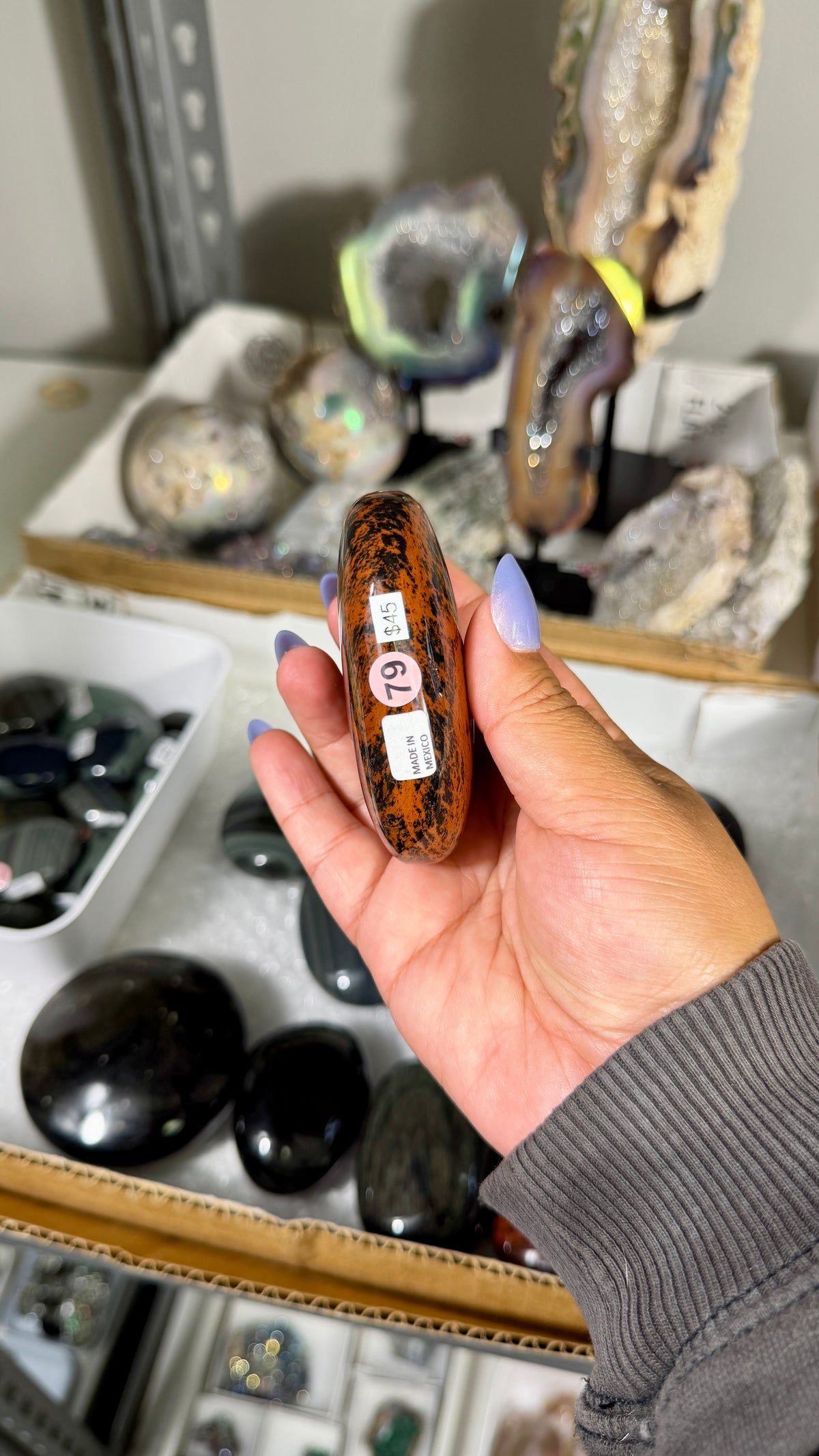 Gorgeous Mahogany Obsidian Palm Stone | Opt 79