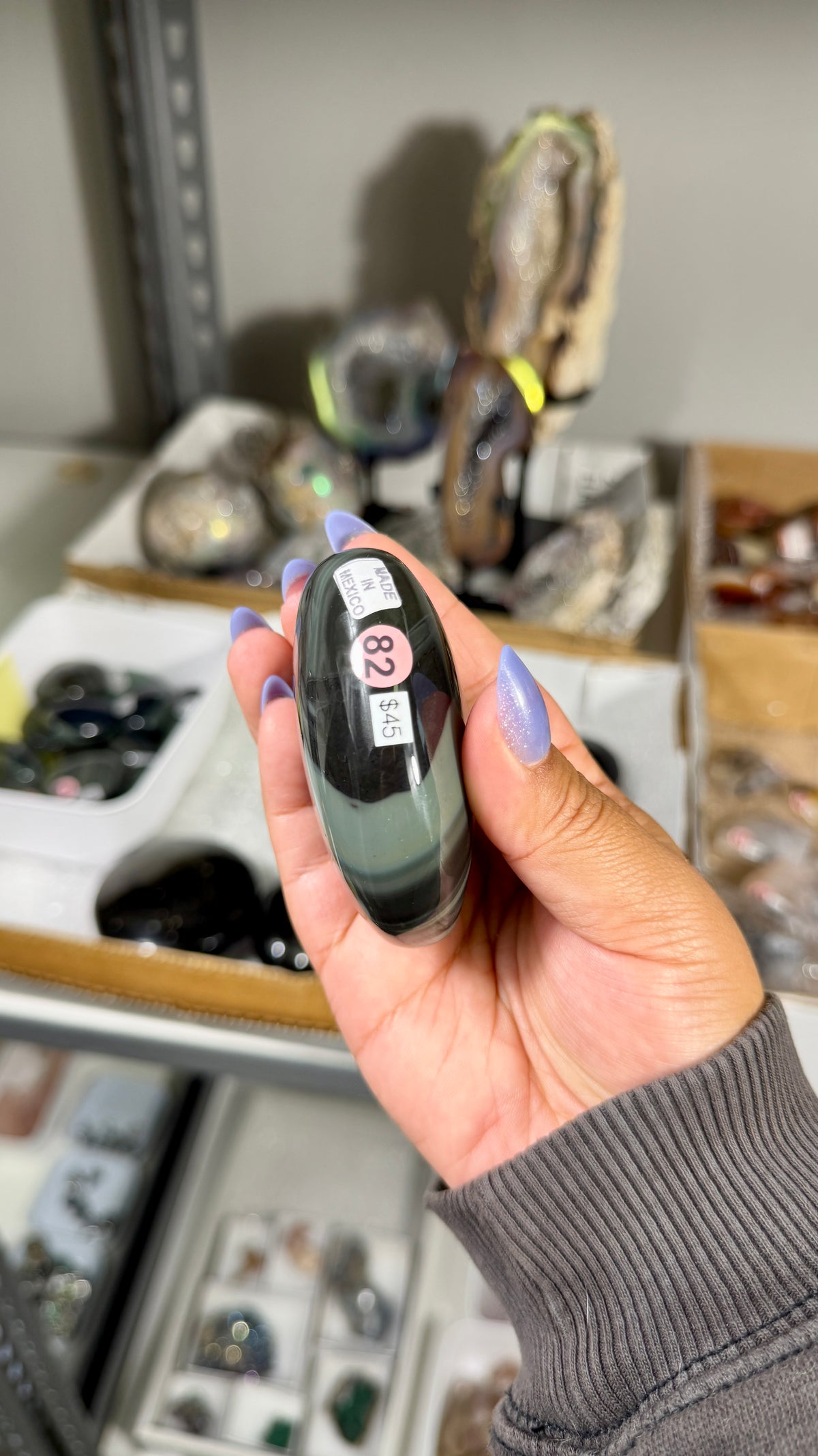 Gorgeous Platinum Obsidian Palm Stone | Opt 82
