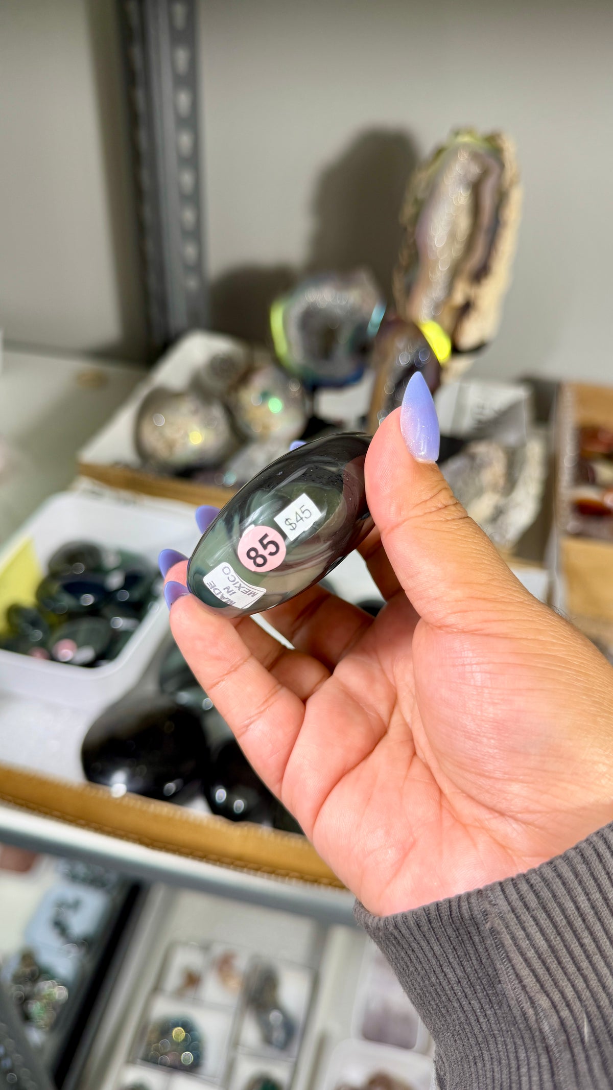 Gorgeous Platinum Obsidian Palm Stone | Opt 85